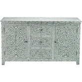 Bone Inlay Solid Wood Buffet Sideboard With 3 Centered Drawers Grey